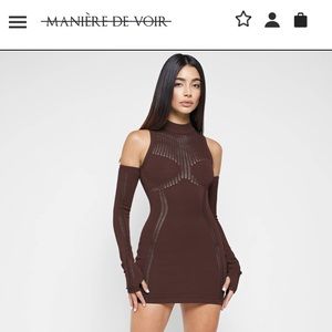 KNITTED HIGH NECK CONTOUR DRESS - BROWN